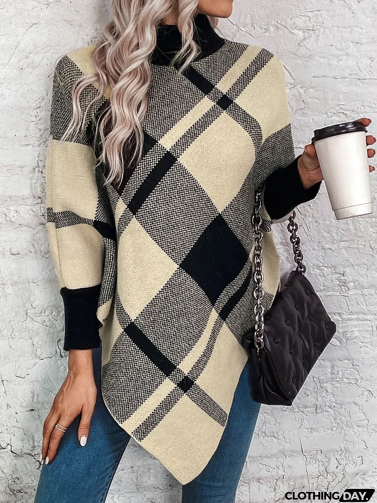 Plaid Turtleneck Poncho