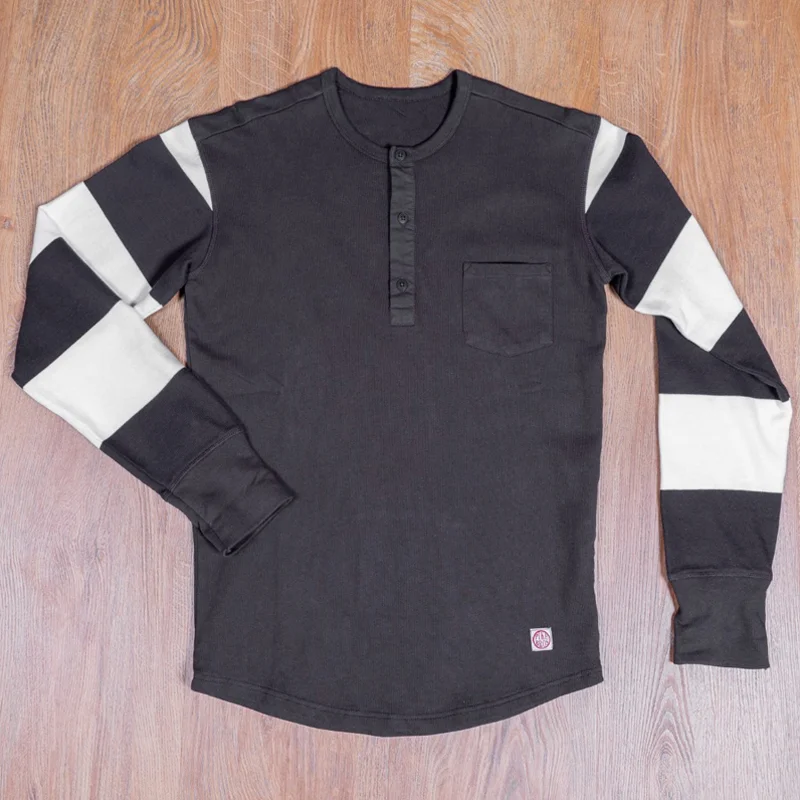 Vintage 1950 Black And White Striped Racing Henley Collar Sweatshirt