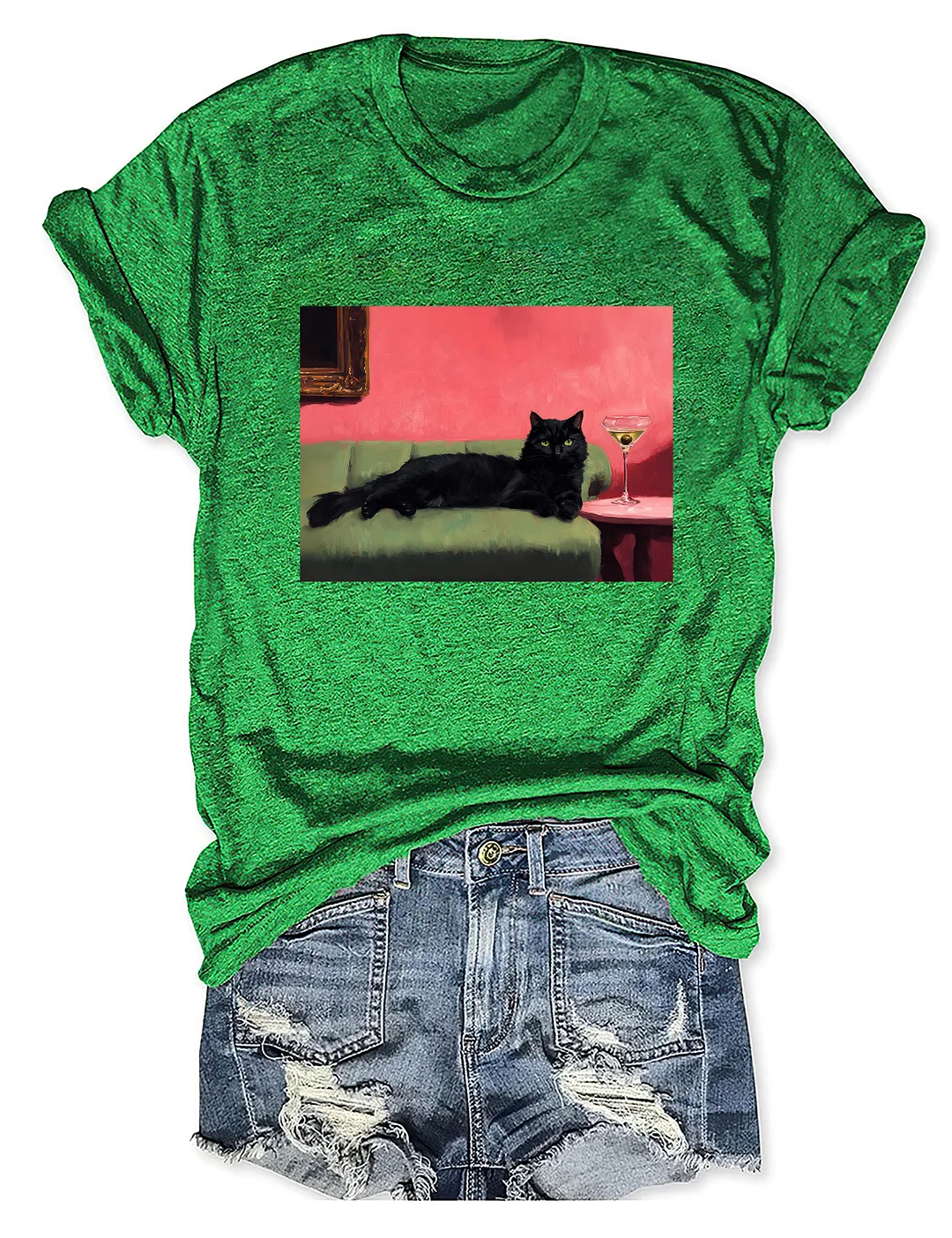 Black Cat With Martini Art T-shirt