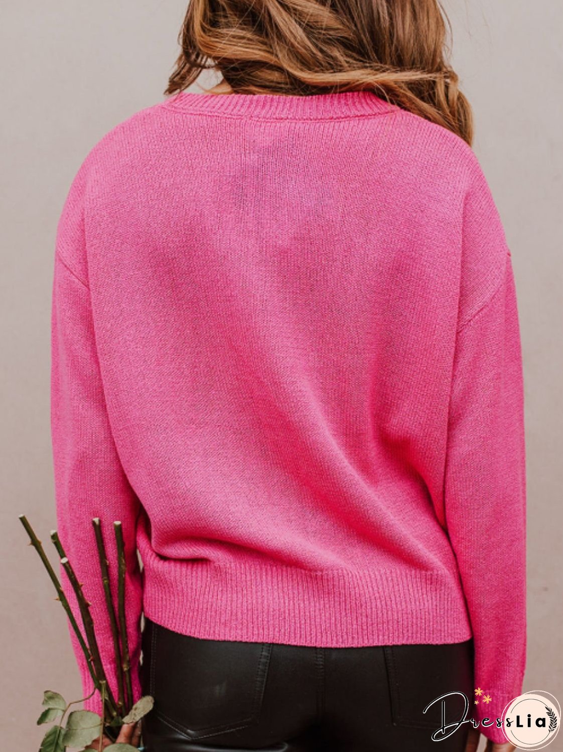 XOXO Round Neck Drop Shoulder Sweater