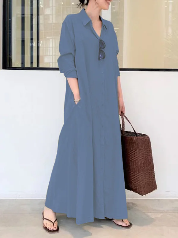 Elegance Unveiled: Original Solid Color Lapel Shirt Dress