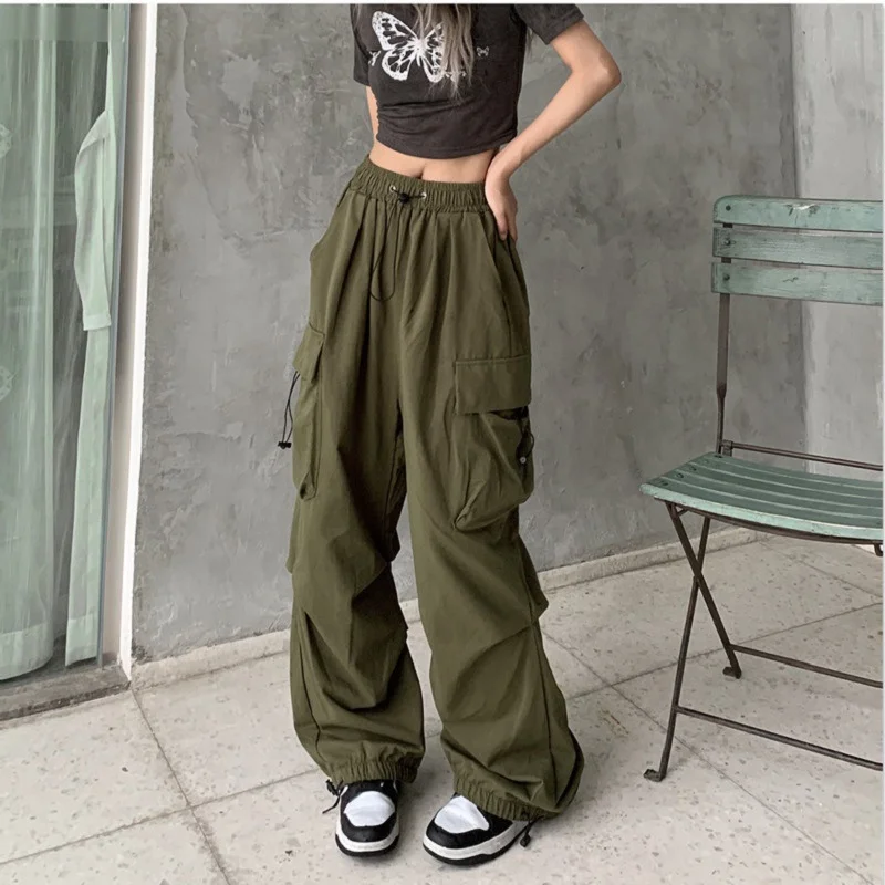 Brownm Brownm Sense High Street Cargo Pants Female 2025 New Loose Straight Leg Wide Leg Large Pocket Casual Retro Bundle Leg Pants Tide