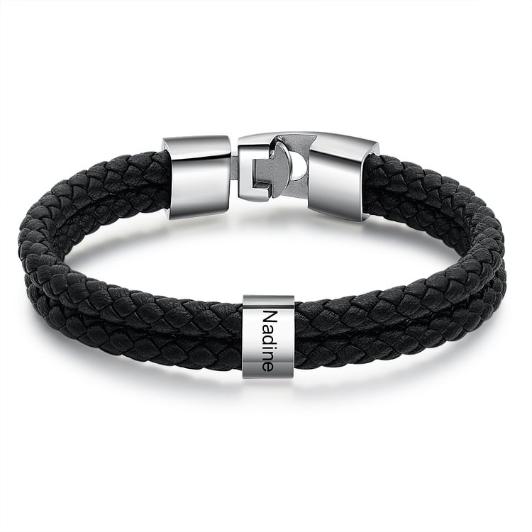 Pulsera de cuero trenzado 1 abalorios Pulsera de hombre con 1 nombre personalizado