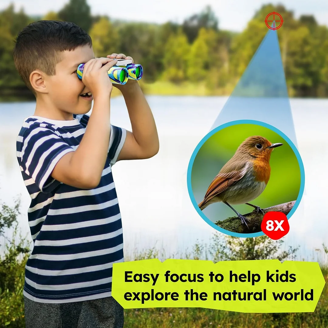 Compact Binoculars for Kids and Adults, 8&times;21 Mini Binoculars - Ideal for Bird Watching, Travel, and Hunting (Camouflage yellow blue)