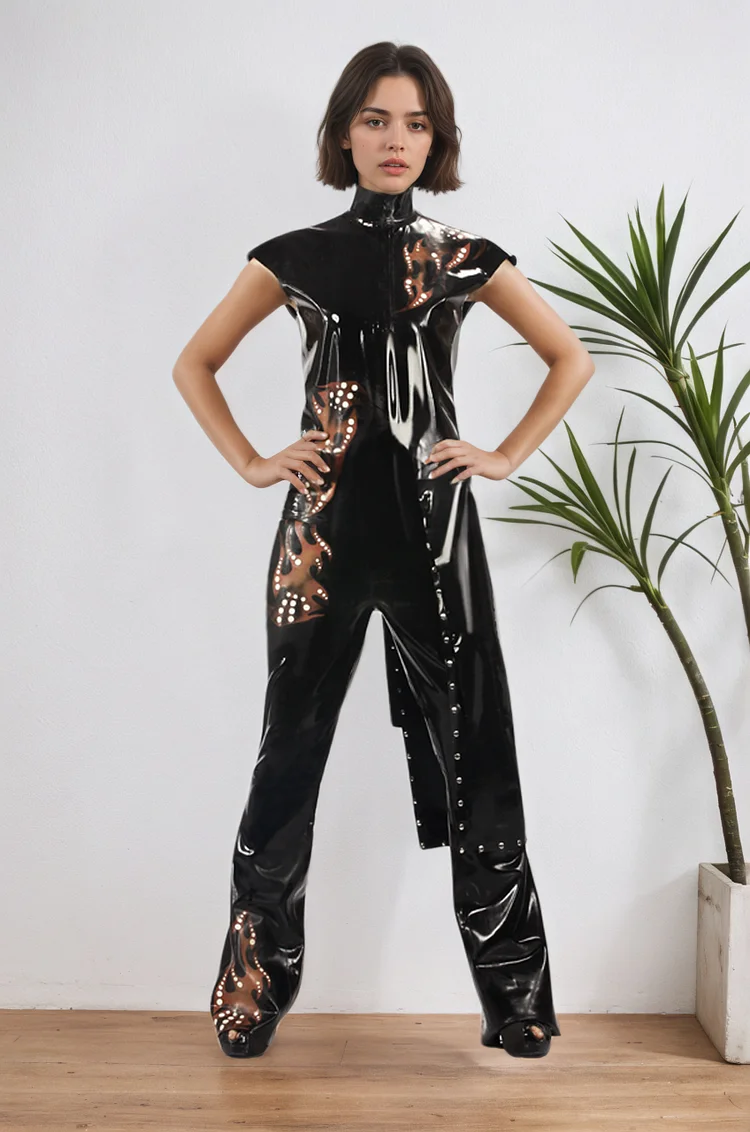 Women Latex Tops Polo Martial Inspired