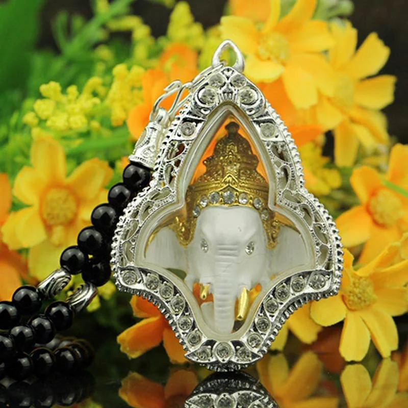 Obsidian Buddha Protection Black Bead Pendant Necklace