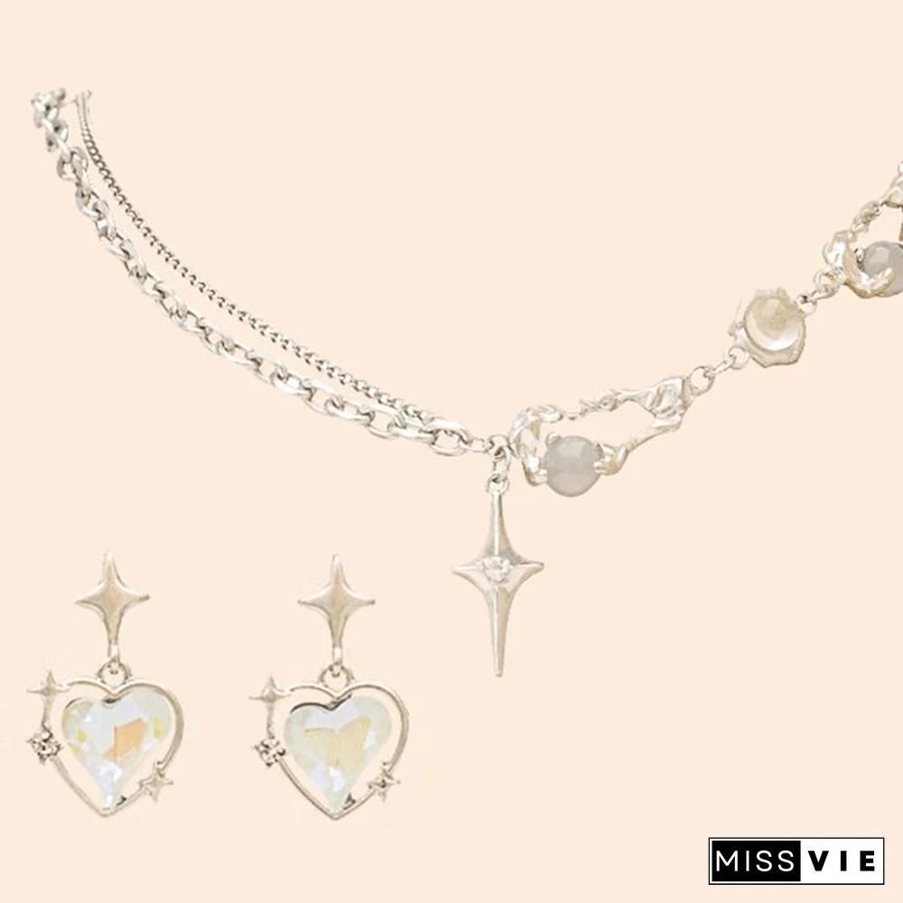Love Heart Star Pendant Earrings Necklace