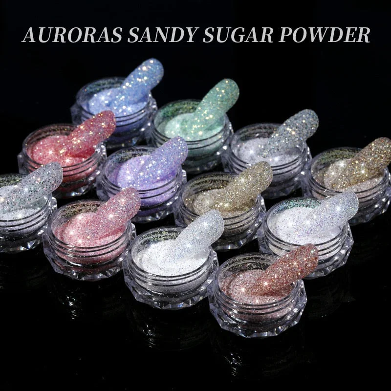 1Box Aurora Sea Salt Nail Powder Crystal Diamonds Glitter Iridescent Reflective Nail Glitter Sparkly Chrome Pigment Polish Gel-Nail Inspo