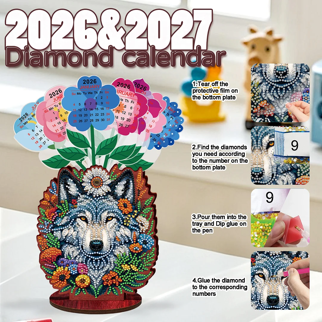 2026 Calendar DIY Diamond Painting Kit Wooden Diamond Painting Calendar