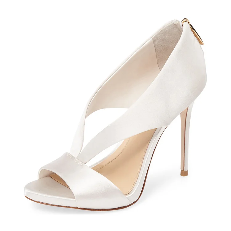 Women's Elegant Bridal Shoes Ivory Heels Peep Toe Heels Dress Shoes |FSJ Shoes