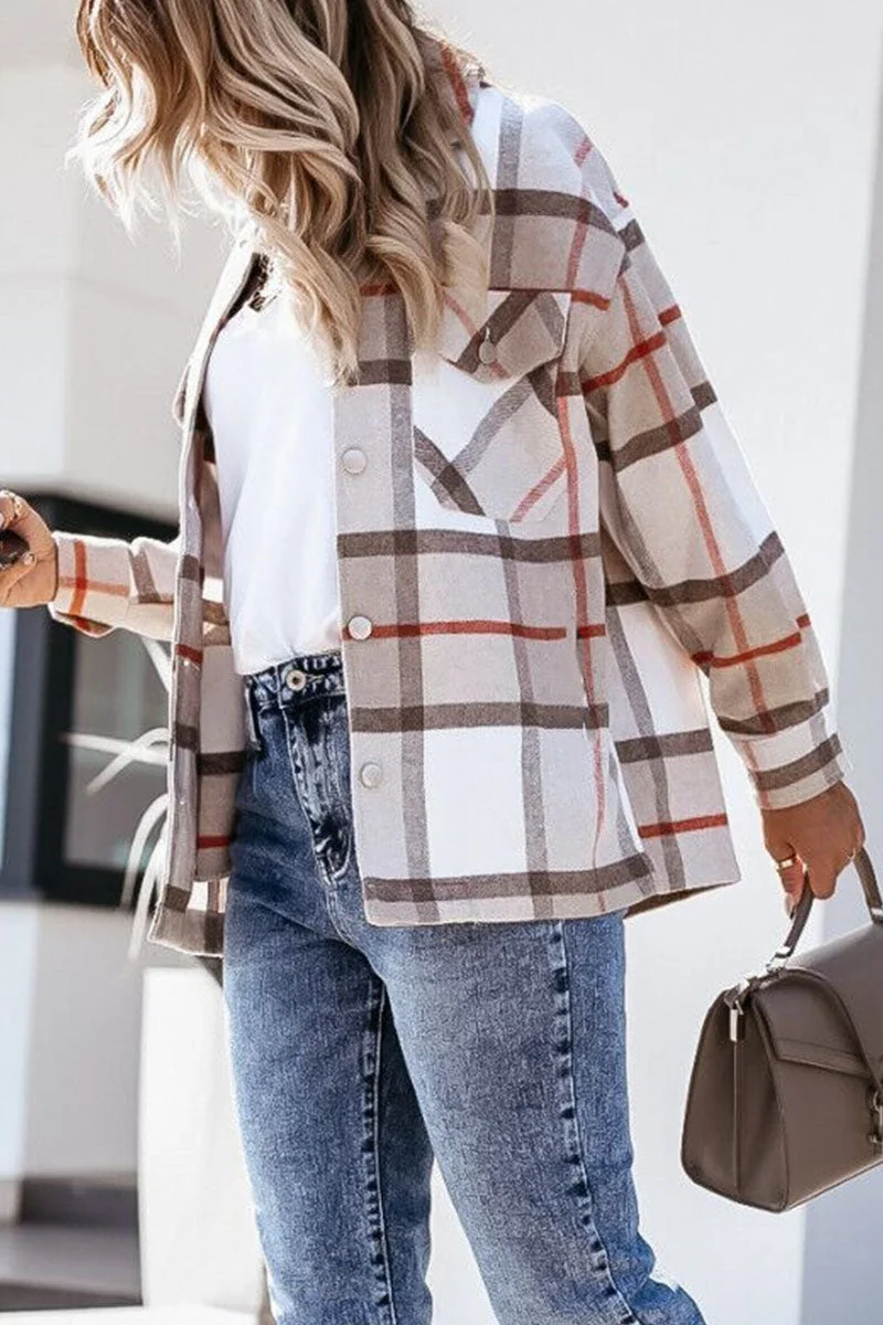 Long Sleeve Loose Plaid Jacket