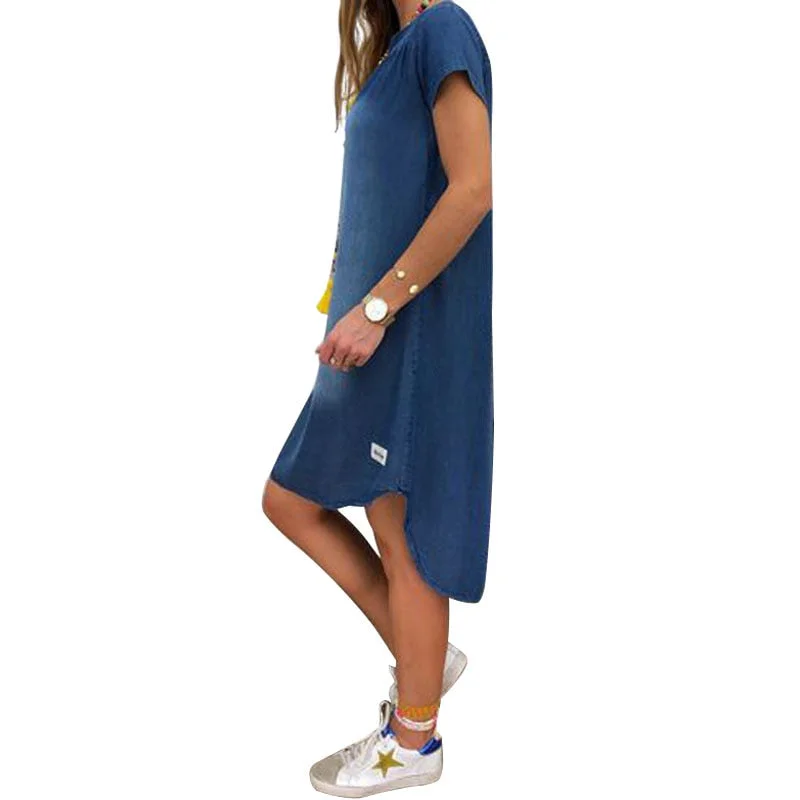 Vintage Denim Dress Womens 2020 Summer New V-neck Short Sleeve Casual Midi Dresses For Women Fashion Loose Plus Size Dress XXL