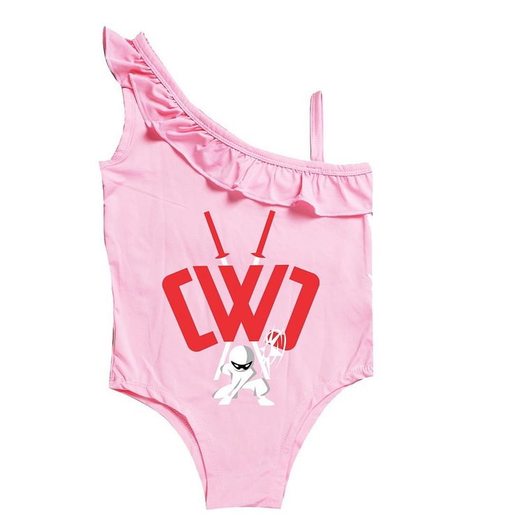 Mayoulove Chad Wild Clay Print Little Girls Ruffle Shoulder One Piece Swimwear-Mayoulove