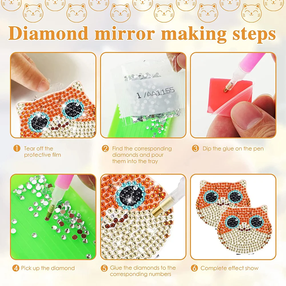 DIY Crystal Diamond Mirror Art Craft Set Cat Paint by Number Kits