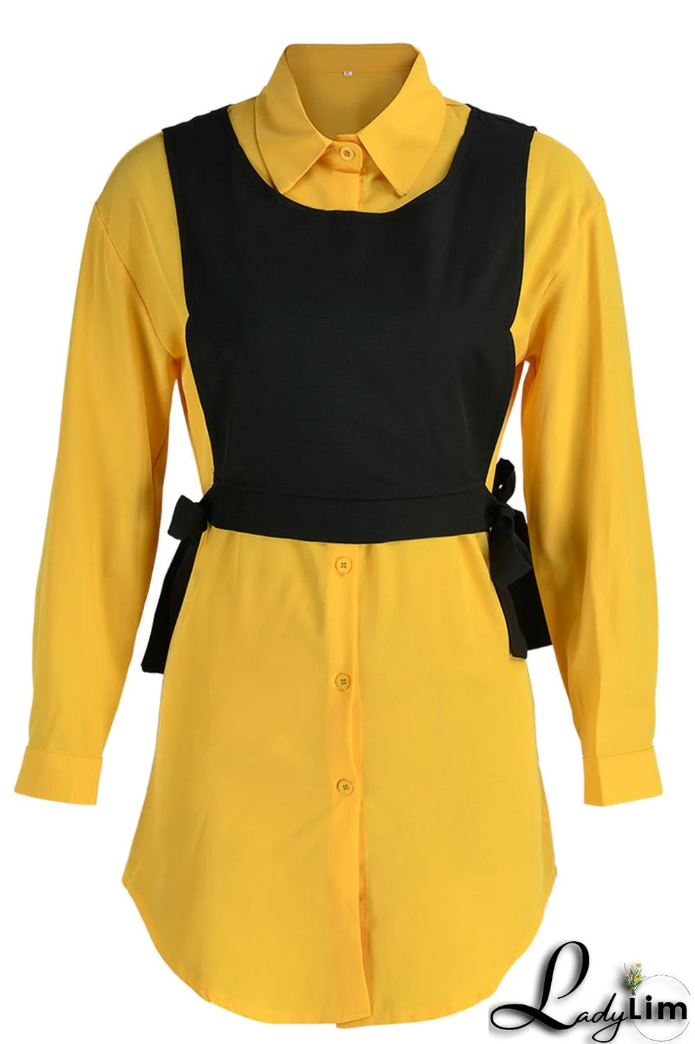 Light Blue Casual Simplicity Solid Patchwork Buckle Turndown Collar Long Sleeve Two Pieces