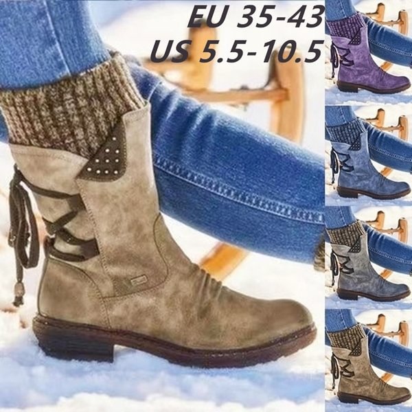 Fashion Women Winter Shoes Flat Heel Solid Color Long Boots Pointed Toe Knee High Ladies Boots Leather Stitching Casual Girl Cute Flats Boot Shoes Outdoor Non-slip Booties - Life is Beautiful for You - SheChoic