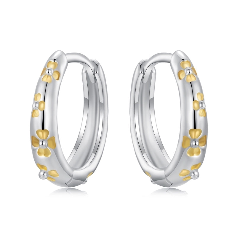 1 Pair White Gold Plated 925 Sterling Silver Printing Hoop Earrings