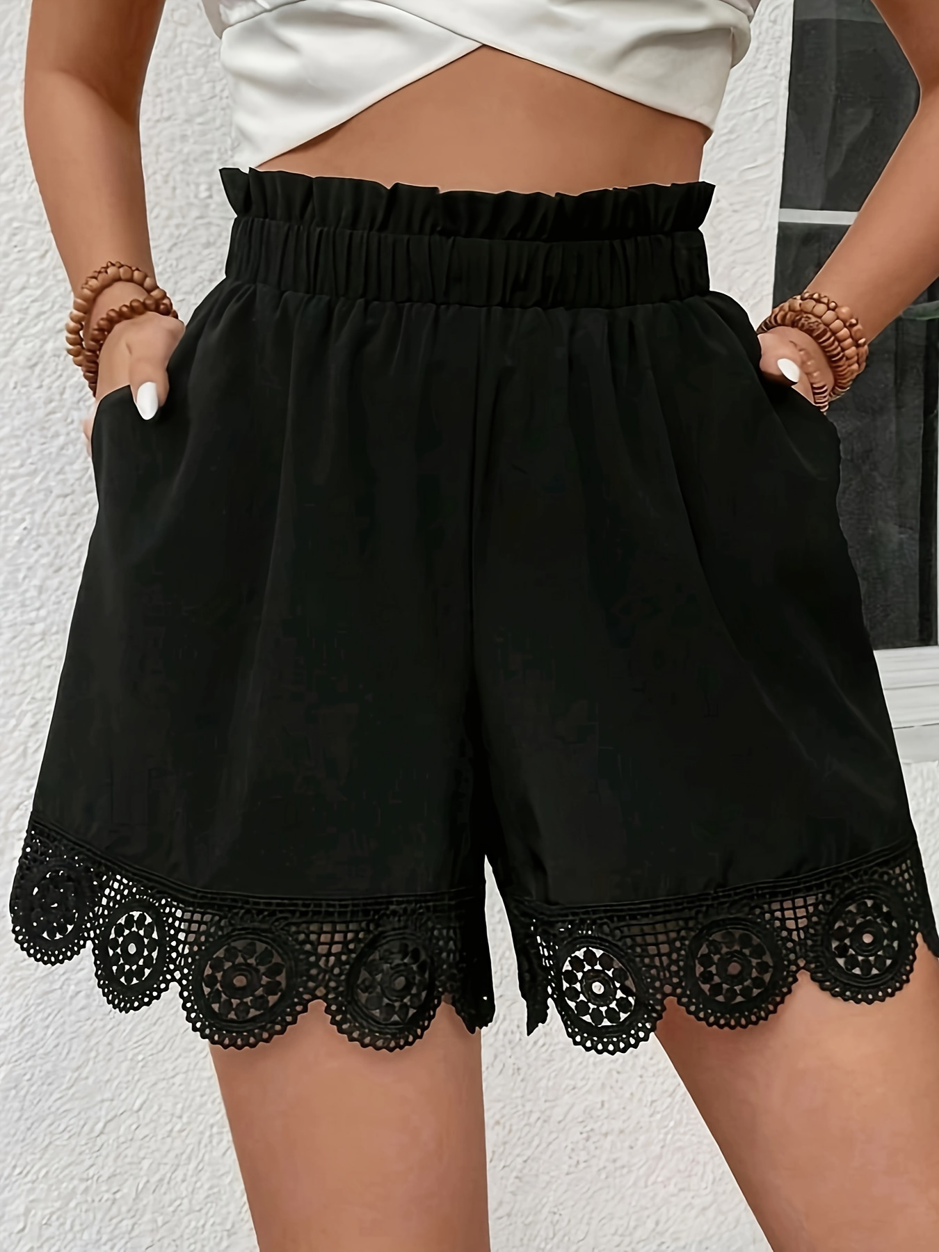 Spring Summer Womens Elastic Waist Casual Shorts Versatile Simple Design Pockets Solid | IFYHOME