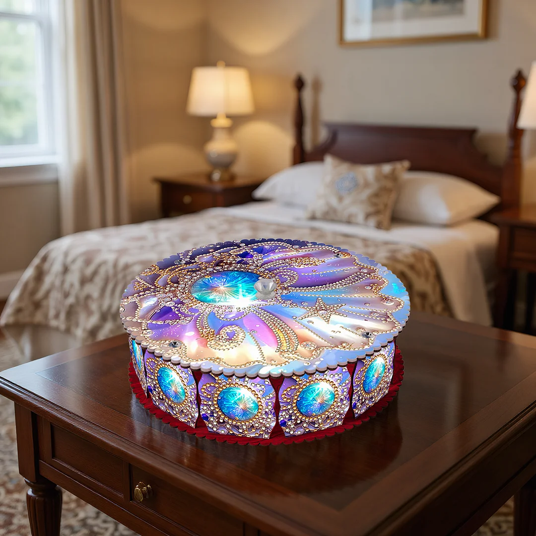 Pearl 5D DIY Diamond Art Painting Snack Box with Lid Home Wood Storage Organizer