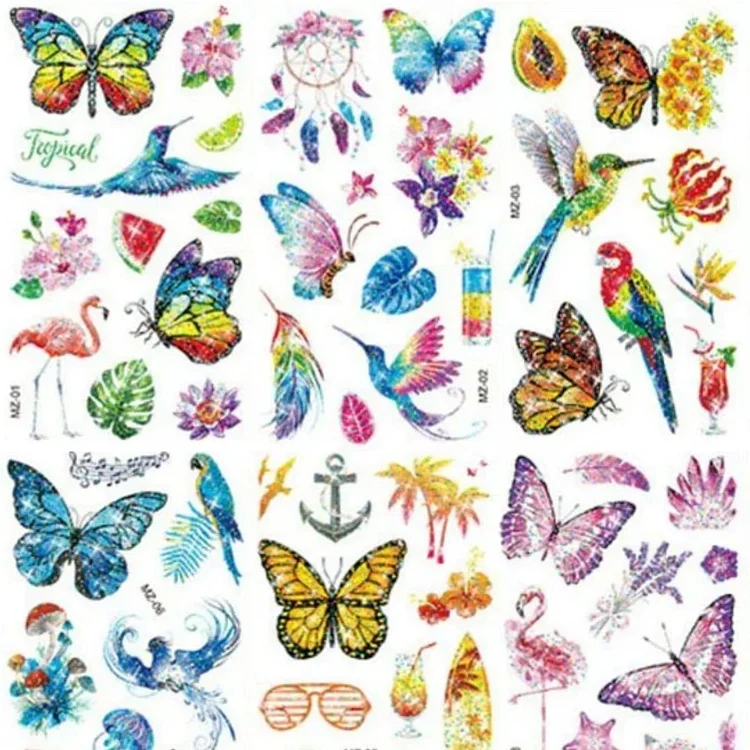10 Sheets glitter Butterfly Waterproof Temporary Tattoo