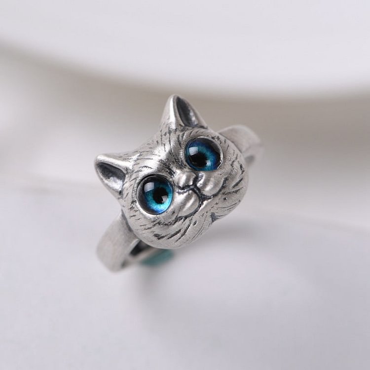 Sterling Silver Retro Adjustable Cat Ring