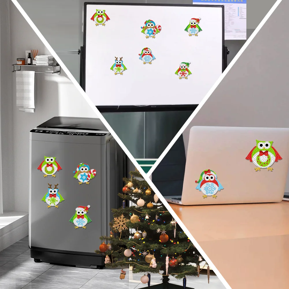 6Pcs Acrylic Owl Diamond Painting Art Fridge Magnet for Fridge Whiteboards