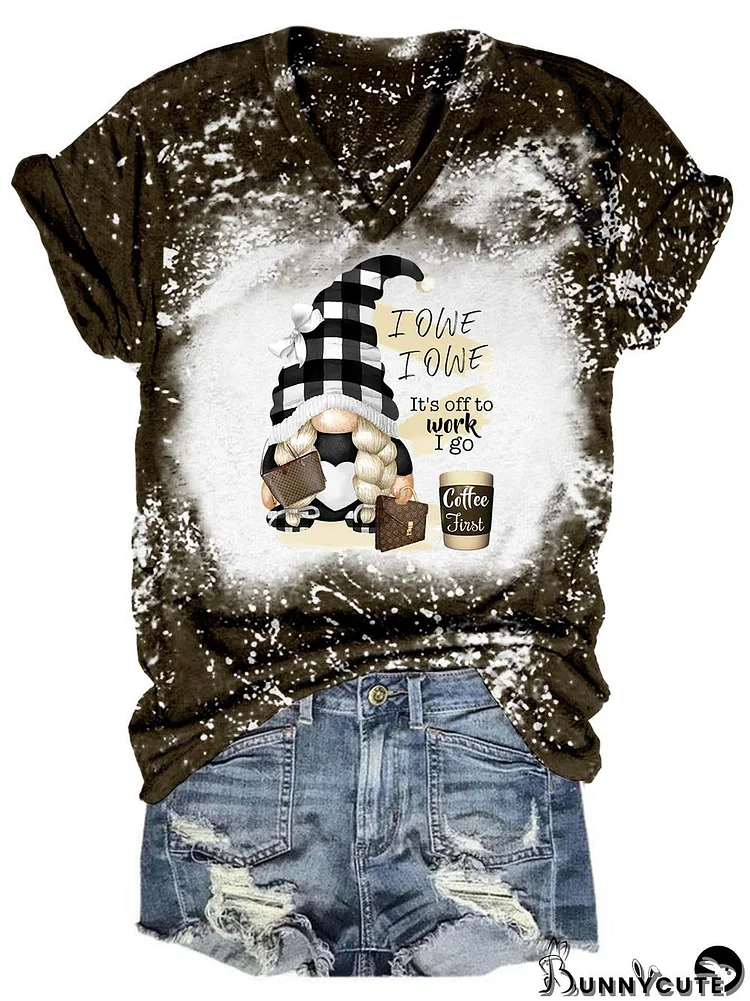 I Owe It's Off To Work  Coffee Gnome Tie Dye V Neck T-shirt