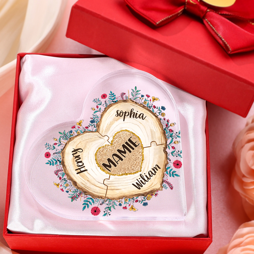 À ma Maman/Mamie - Plaque Acrylique Morceaux de coeur 4 Prénoms Personnalisés