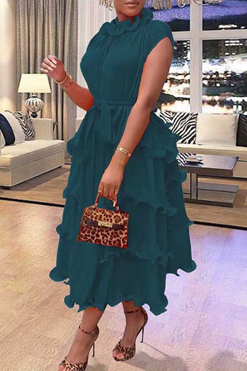 Casual Solid Patchwork O Neck Short Sleeve Dress Dresses