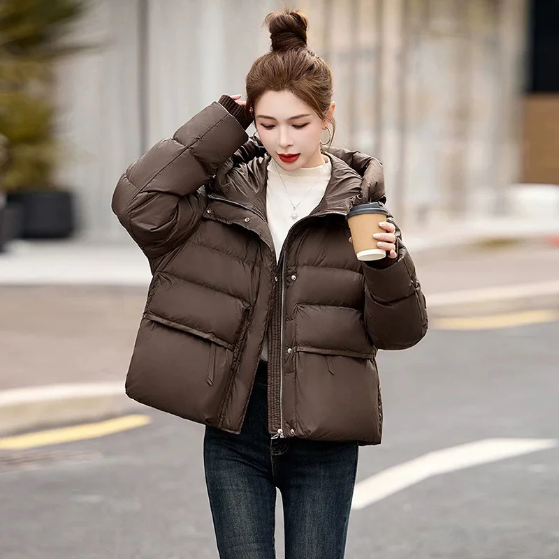 Woherb Advanced Sense Hooded Down Jacket Female 2424 New Fashion Design Sense Plus Thick White Duck Down Loose Bread Clothing Coat-Outfit Ideas