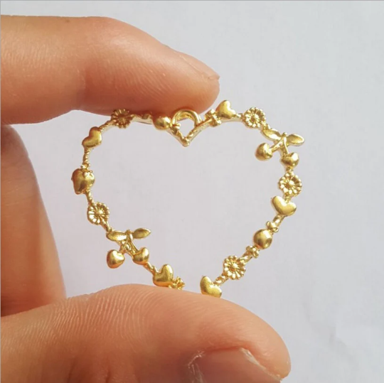 Gold Hollow love Heart Cherry Shapes UV Resin Charms Pendants, Cabochon Open Bezel Metal Frame Charm For DIY Jewelry Making Accessories