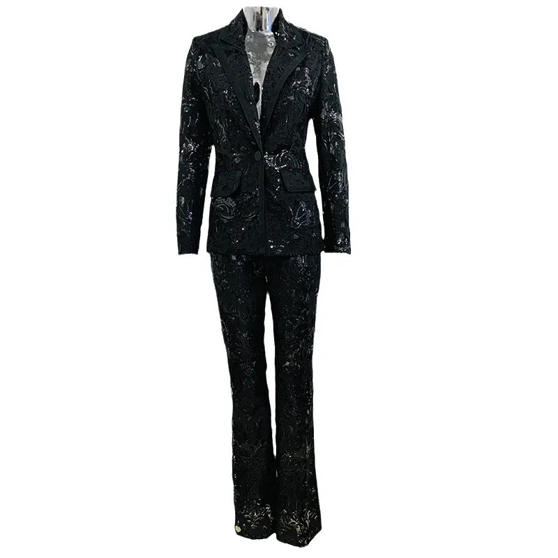 Nigikala Nigikala Fashion New Mesh Heavy Industry Embroidery Blazer Trousers Set Two-Piece Set