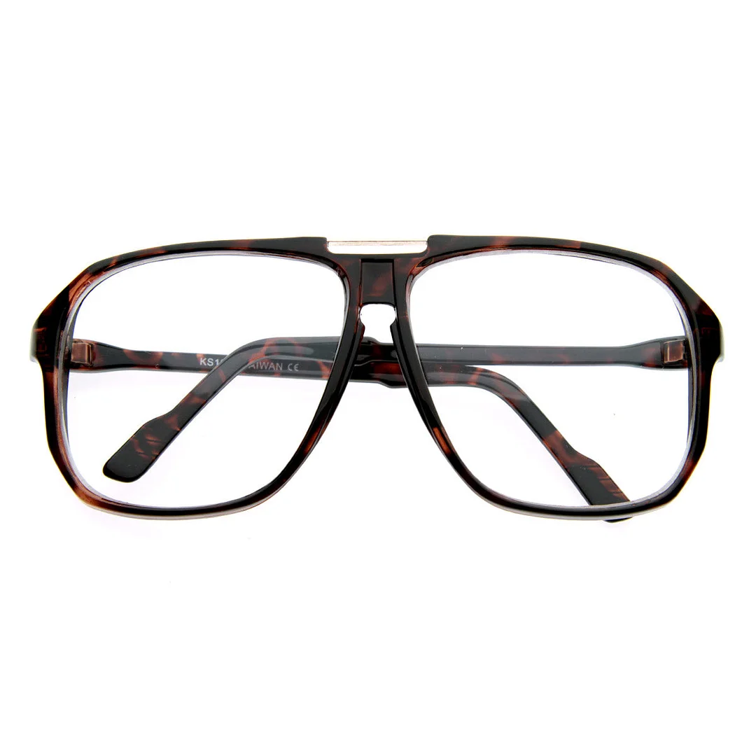 Square Shaped Plastic Aviator Clear Lens Glasses Eyewear with Metal Top Bridge