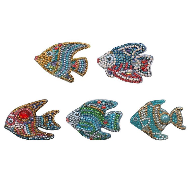 5pcs DIY Cartoon Fish Diamond Painting Keyring Cross Stitch Keychain Decor gbfke