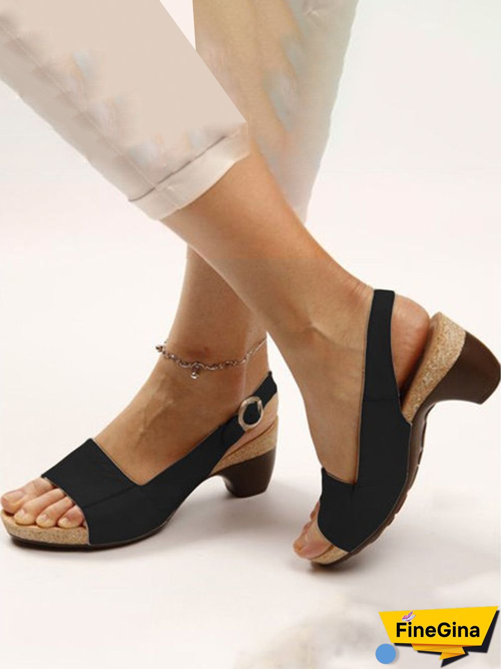 Retro Solid Simple Open Toe Chunky Heel Sandals