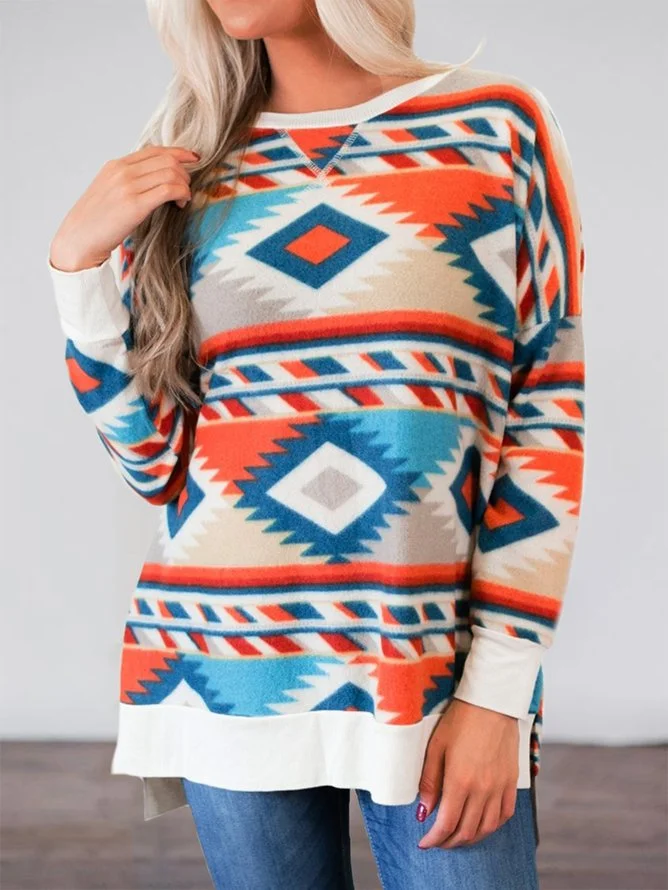 Orange Crew Neck Printed Vintage Sweatshirt