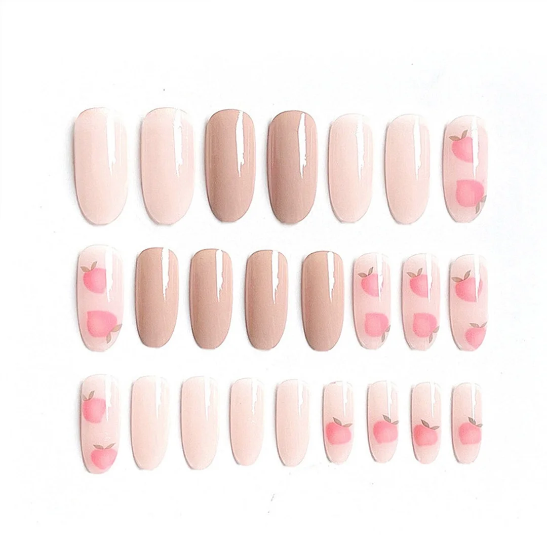 24pcs Peach Milks Tea Color Wear Long Paragraph Fashion Manicure Patch False Nails Save Time Wearable Nail Patch SANA889-Nail Inspo