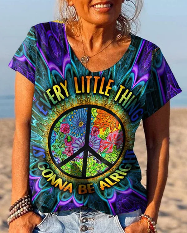 🔥kukelife🔥Hippie Peace Print Casual T-Shirt