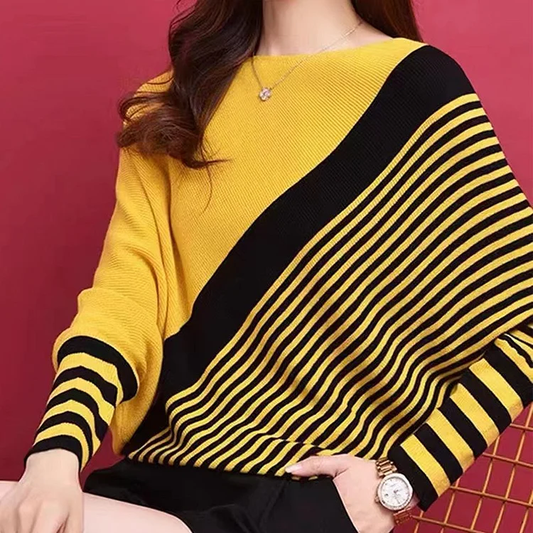 Batwing Stripes Casual Shift Sweater QueenFunky