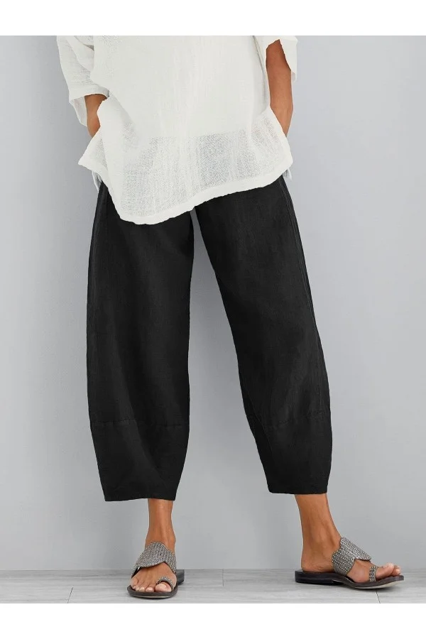 Casual Cropped Pants Cotton Trous ers In Navy Blue for Women