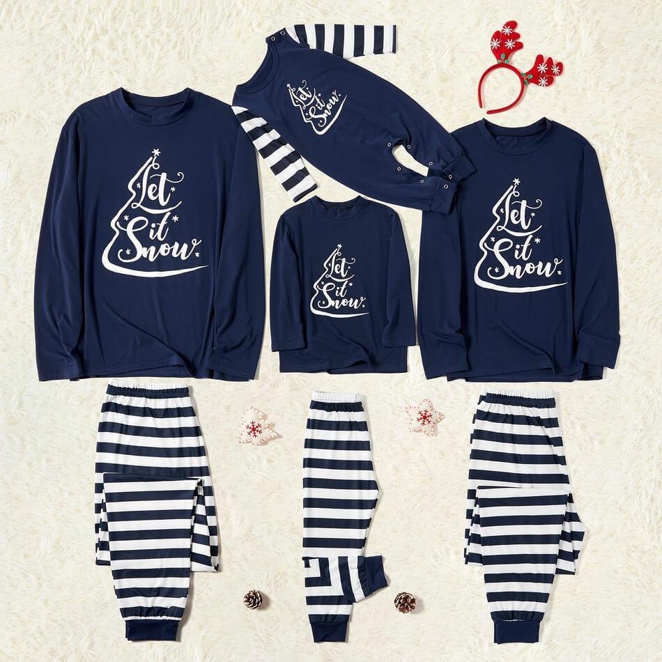 Let It Snow Family Matching Striped Christmas Pajamas Set、、sdecorshop