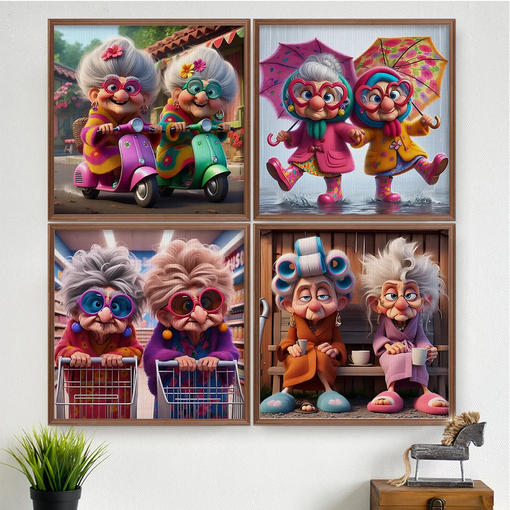 4pcs/Set Diamond Painting - Full Round Drill - Grandma(Canvas|30*30cm)