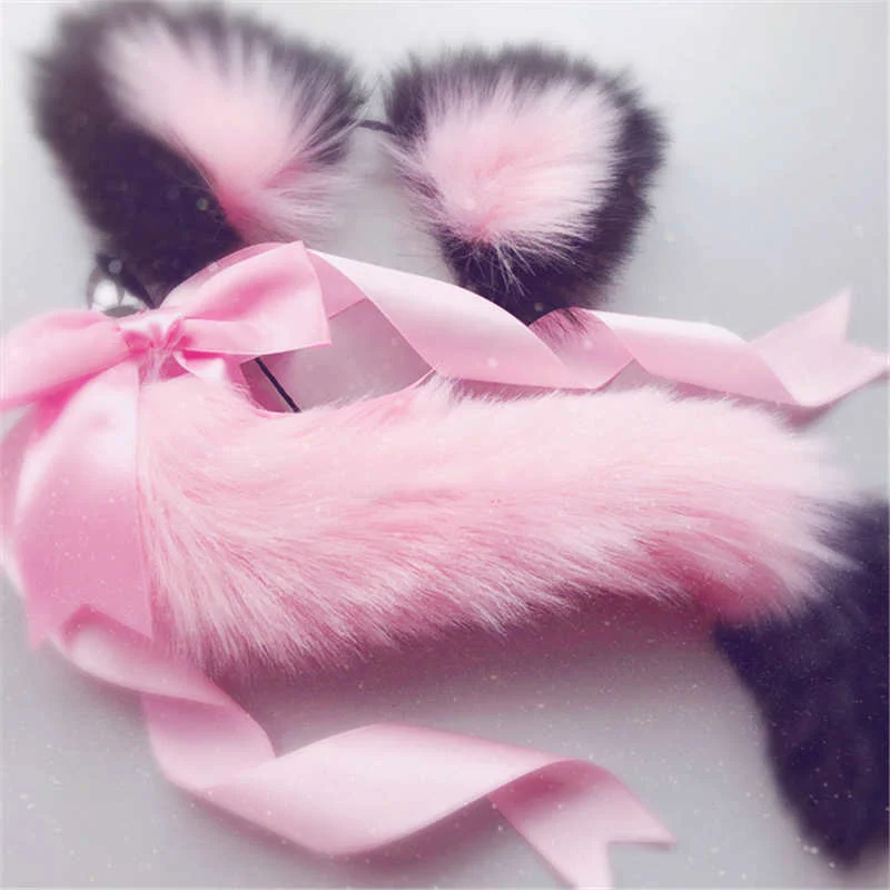 Fox Tail Bow Metal Butt Anal Plug Cute Bow-Knot Soft Cat Ears Headbands Erotic Cosplay Accessories Adult Sex Toys For Couples