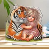DIY Tiger and Girl Acrylic Diamond Painting Tabletop Ornaments