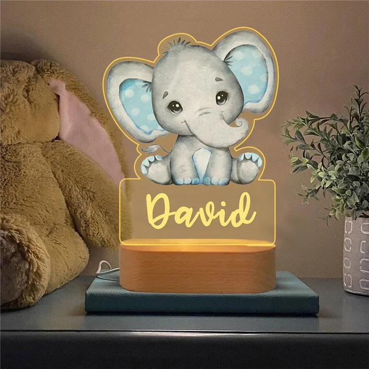 Personalized Elephant Night Light Custom Name LED Lamp for Kids