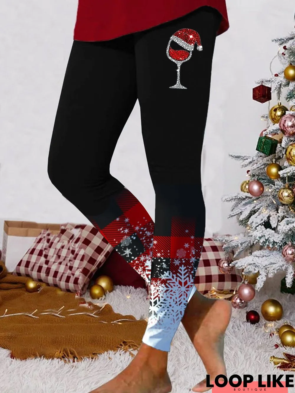 Plaid Snowflake Christmas Casual Jersey Leggings