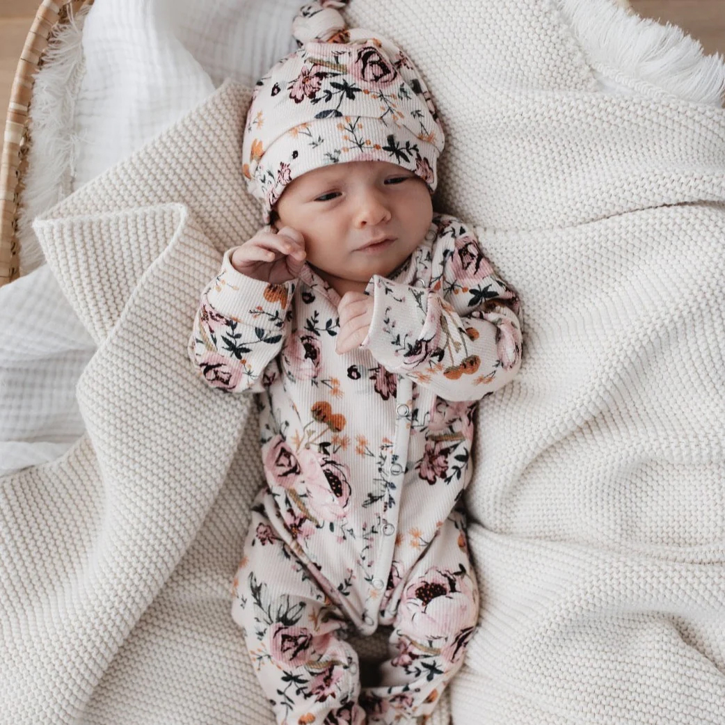 Winter Arrival Baby Girls Long Sleeves Floral Pattern Fleece-Lined Warm Rompers