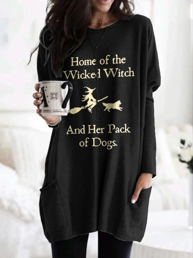Retro Home Of The Wicked Witch And Her Pack Of Dogs With Pockets Print Dress