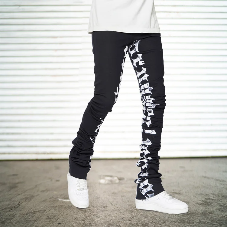 Letter Print Casual Street Stacked Jeans