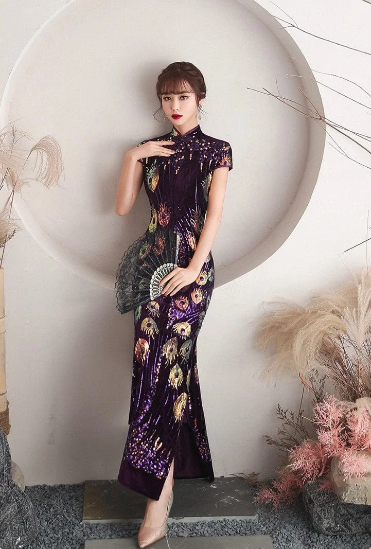 Sequins oriental prom dress, Sequins Chinese evening Qipao